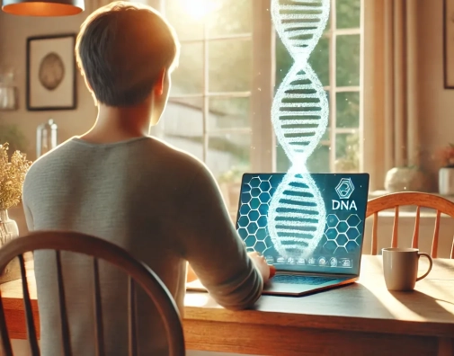 DALL E 2025 01 21 09 10 06 A realistic illustration of a person seen from behind sitting at a dining table in a cozy home setting looking at their laptop screen The atmospher